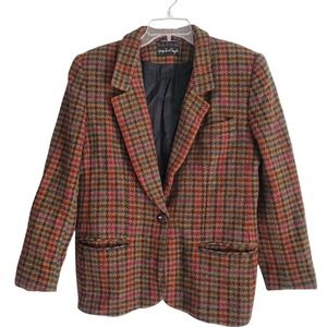 Vintage Giorgio Sant'Angelo Blazer Womens 10 Brown Wool Tweed Check Jacket Plaid